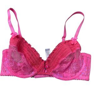 Savage x Fenty Lace Bra Sheer Mesh Hot Pink Sexy Floral 34D